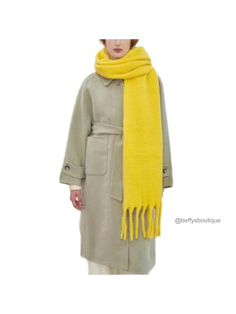 Chunky Oversized Plaid Scarf Soft Polyester Blend Tassel Trim Winter Warm